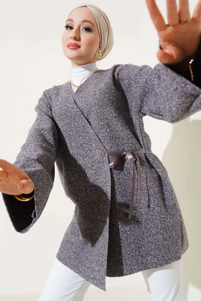 Önü Kurdeleli Buklet Ceket Füme ürün görseli 1