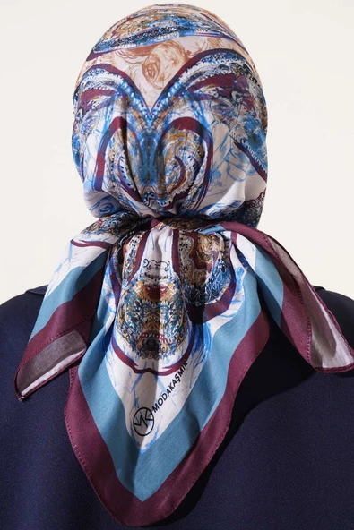 Otantik Paisley Desen Eşarp Bordo Gri - Resim 3