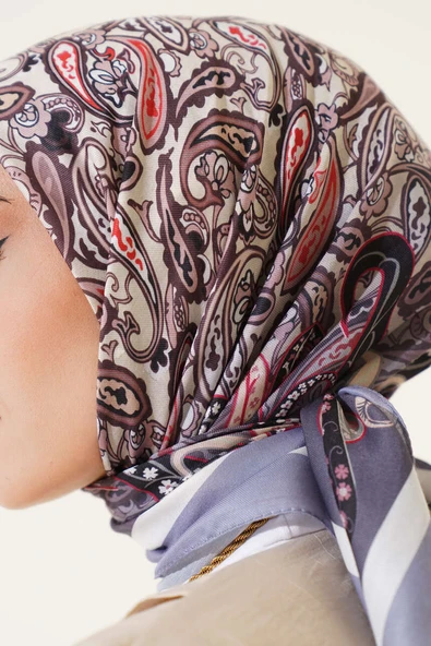 Paisley Desenli Soft Pamuk Eşarp Gri - Resim 4
