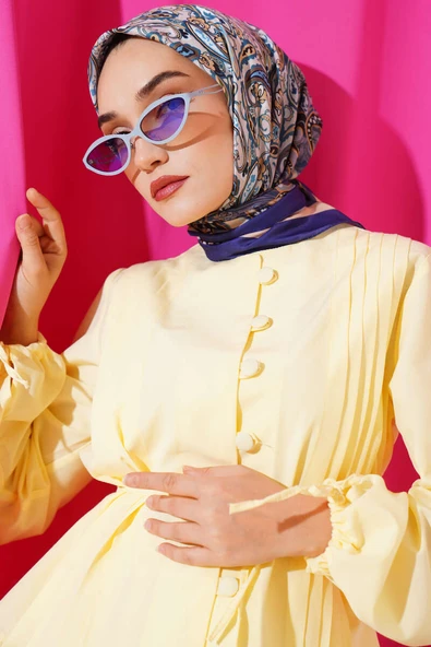 Paisley Desenli Soft Pamuk Eşarp Lacivert - 2