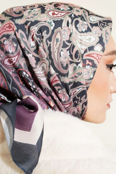 Paisley Desenli Soft Pamuk Eşarp Mürdüm - 4