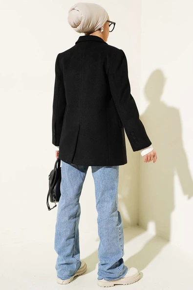 Kol Armalı Kaşe Kaban Siyah - Resim 3