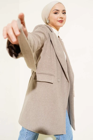 Cep Kapaklı Kaşe Kaban Vizon ürün görseli 1