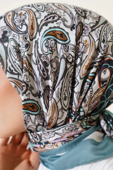 Paisley Desenli Soft Pamuk Eşarp Çağla Yeşili - Resim 4