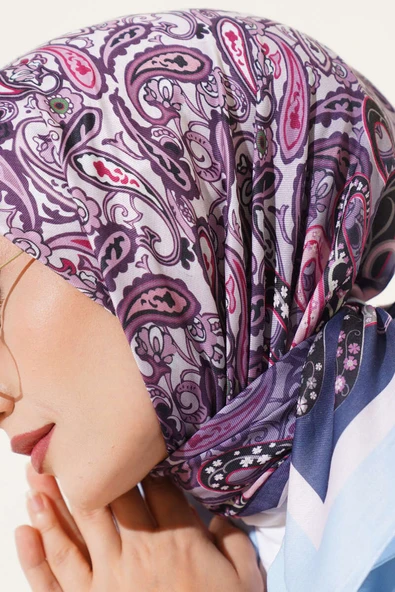 Paisley Desenli Soft Pamuk Eşarp Bebe Mavi - Resim 4