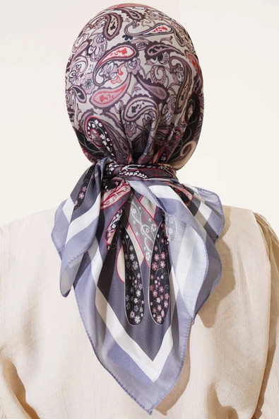 Paisley Desenli Soft Pamuk Eşarp Gri - Resim 3