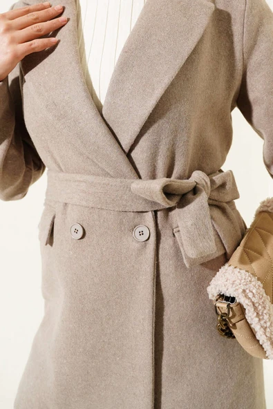 Cep Kapaklı Kaşe Kaban Vizon - Resim 4