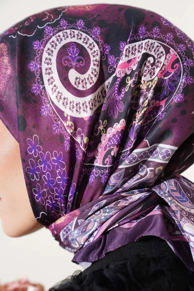 Çiçekli Paisley Desen Eşarp Mürdüm - 4