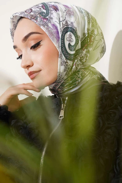 Çiçekli Paisley Desen Eşarp Acı Kahve