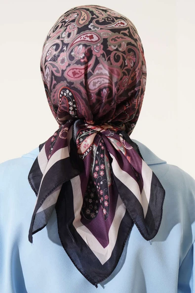 Paisley Desenli Soft Pamuk Eşarp Mürdüm - Resim 3