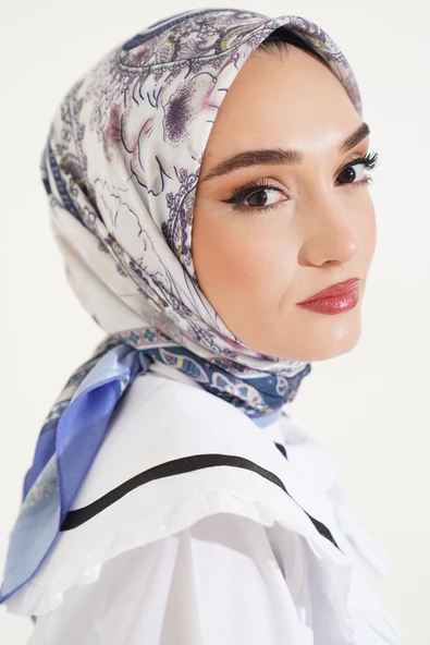 Çiçekli Paisley Desen Eşarp Lila - 2