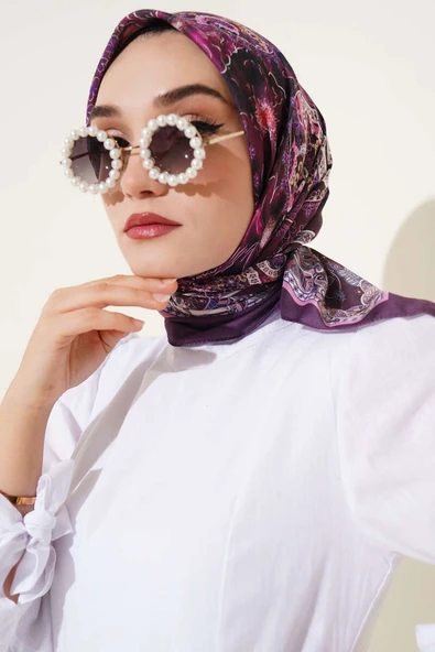 Çiçekli Paisley Desen Eşarp Mürdüm - 2