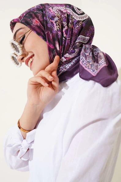 Çiçekli Paisley Desen Eşarp Mürdüm