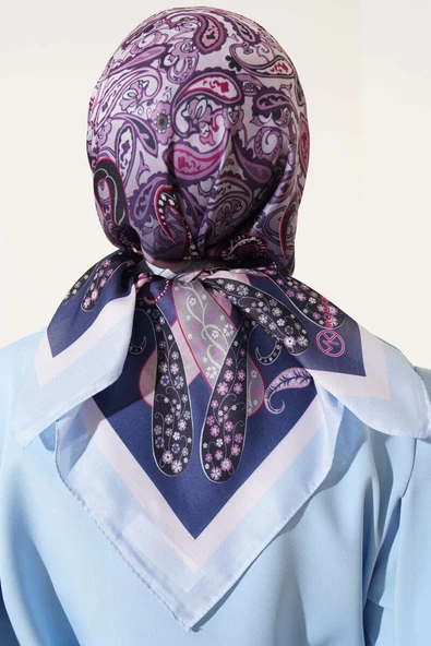 Paisley Desenli Soft Pamuk Eşarp Bebe Mavi - Resim 3