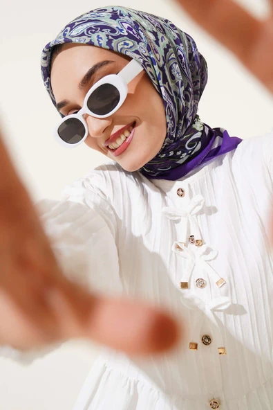 Paisley Desenli Soft Pamuk Eşarp Mor ürün görseli 1