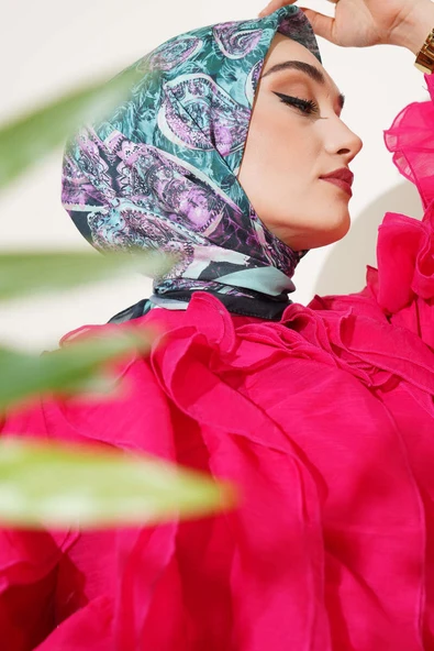 Otantik Paisley Desen Eşarp Mint Yeşili - Resim 2