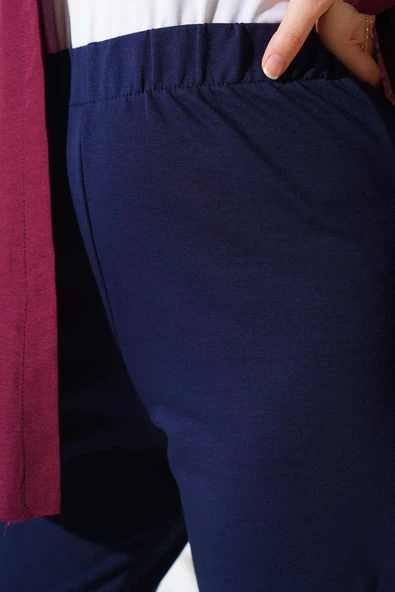 Bel Lastikli Dar Paça Basic Pantolon Lacivert - 4