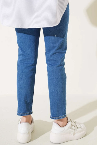 Yırtık Detaylı Taşlı Dar Paça Kot Pantolon Kot - Resim 3