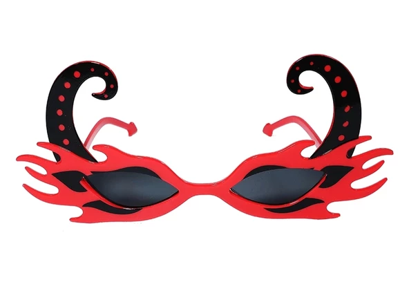 Siyah Boynuzlu Kırmızı Renk Alevli Parti Gözlüğü 21x10 Cm - Resim 2