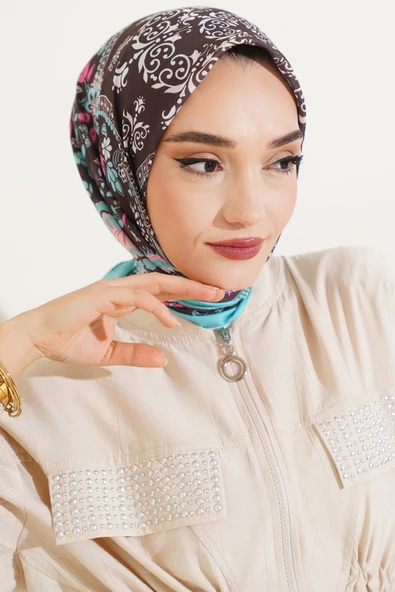 Etnik Çiçekli Soft Eşarp Mint Yeşili - Resim 2