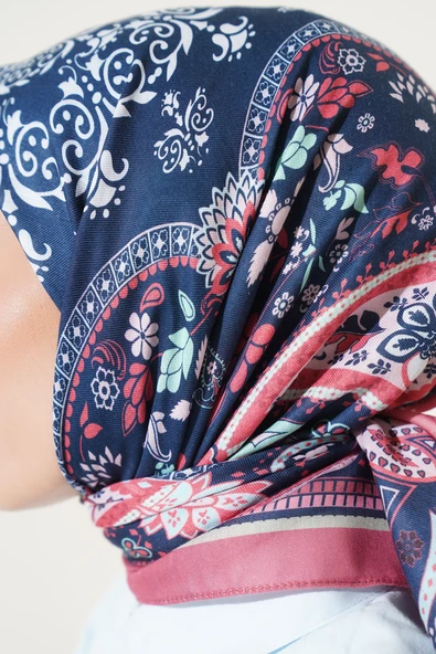 Etnik Çiçekli Soft Eşarp Gül Kurusu - Resim 4