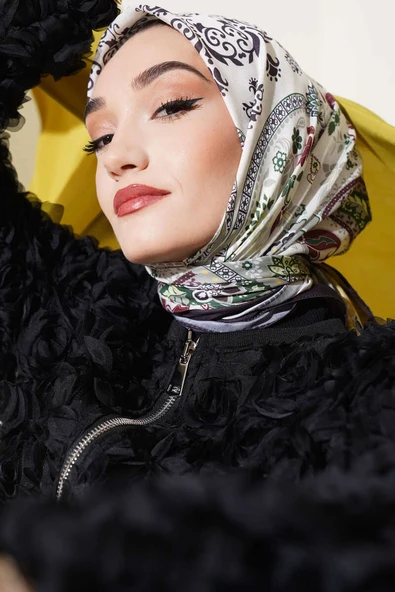 Etnik Çiçekli Soft Eşarp Antrasit ürün görseli 1