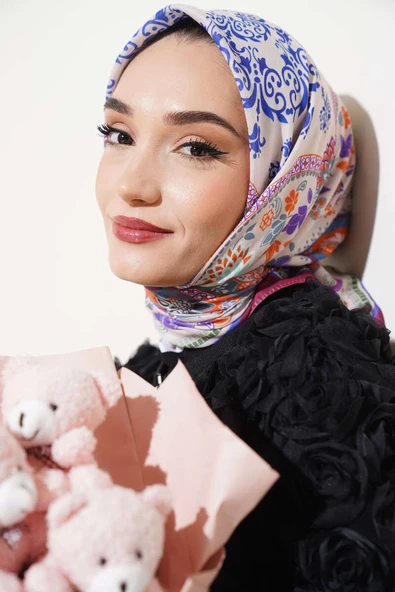 Etnik Çiçekli Soft Eşarp Nar Çiçeği - Resim 2