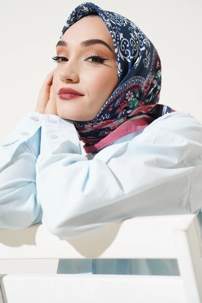 Etnik Çiçekli Soft Eşarp Gül Kurusu - Resim 2