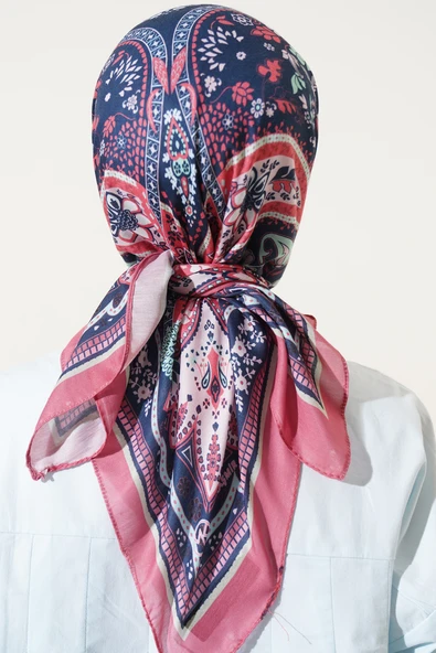 Etnik Çiçekli Soft Eşarp Gül Kurusu - Resim 3