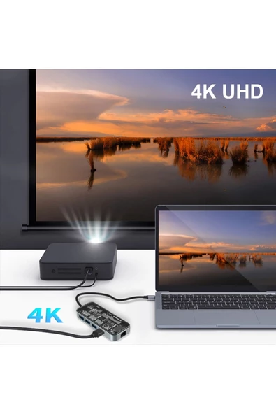 Type-c to usb PD 100Watt RJ45 Ethernet USB Çoklayıcı USB AUX Mikro Macbook Uyumlu All in 1 HC-87 - 6