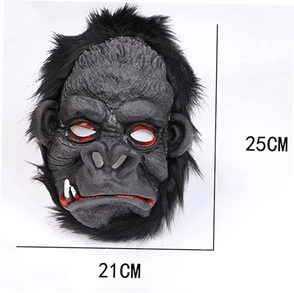 Lateks Goril Maskesi Maymun Maskesi Et Maskesi Orangutan Siyah Saçlı 4 No - 3
