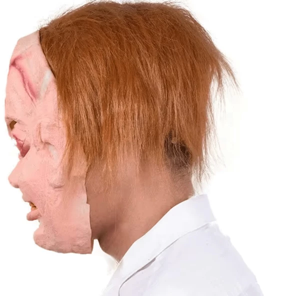 Çaki Maskesi Kahverengi Saçlı Lateks Et Chucky Çaki Maskesi - Resim 2