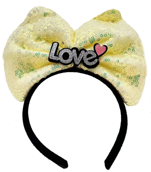 Led Işıklı 3 Farklı Fonksiyonda Yanan Gümüş Love Yazılı Sarı Fiyonk Taç 20x17 Cm - Resim 2