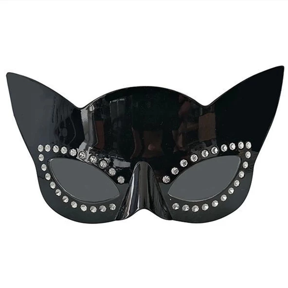Siyah Renk Siyah Camlı Kedi Şekilli Parti Gözlüğü 20x11 Cm - Resim 2