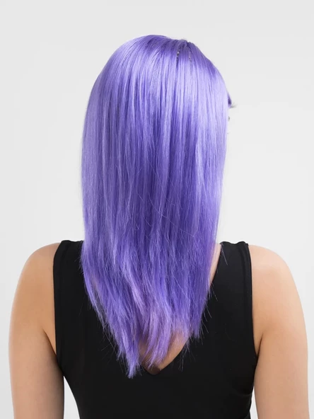 Lila Renk Uzun Düz Parti Peruğu - Resim 2