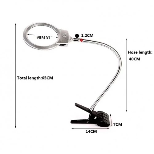 2.5x90 Mm 5x24 Mm Büyüteç, Mandallı Metal Hortumlu Masa Üstü Büyüteç - Resim 3