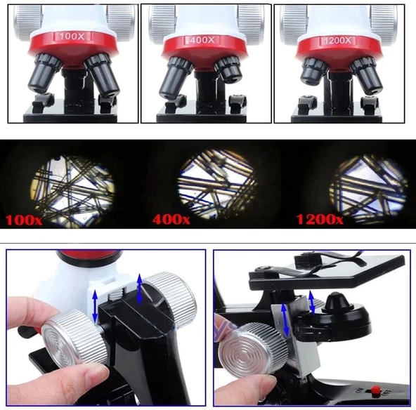 Eğitici Mikroskop Kiti Zoom Led Işıklı 100x 400x 1200x St1200x - 4