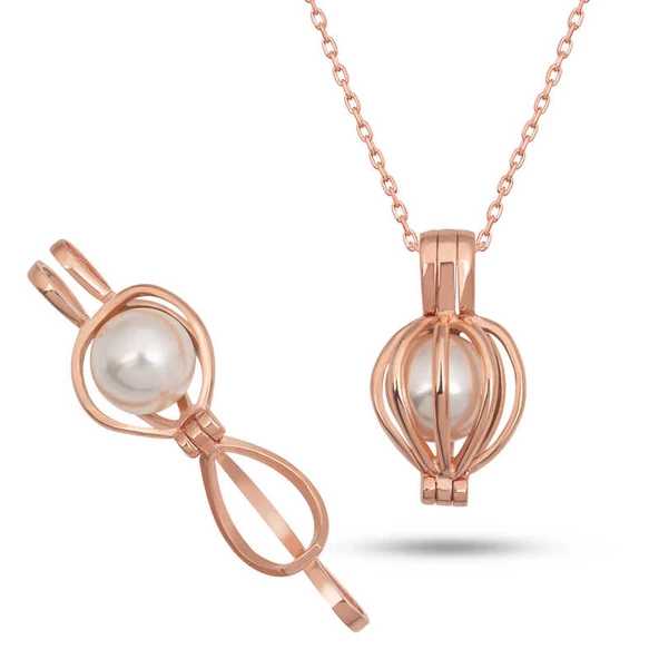 Gümüş Rose Beyaz İncili Kadın Kolye SL1474 ürün görseli