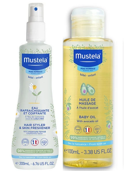 Mustela Organik Papatya Suyu ile Canlandırıcı ve Şekillendirici Sprey 200 ml - Bebek Bakım Masaj Yağı 100ml