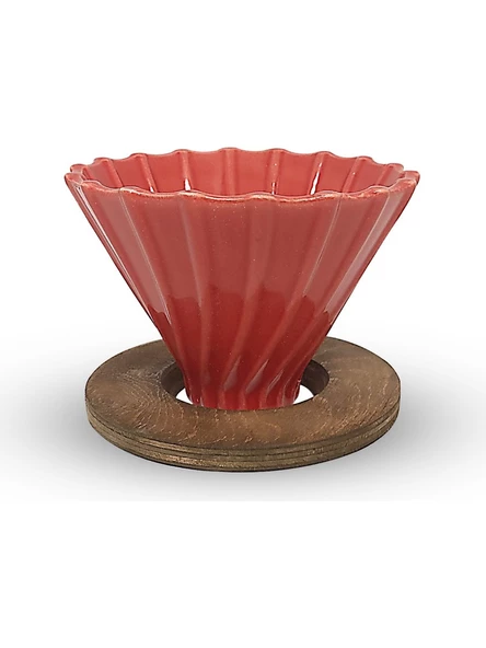 Ahşap Standlı V60 Seramik Dripper No.2 Kırmızı – Kahve Demleme, Barista Dripper, V60 Kahve Filtresi