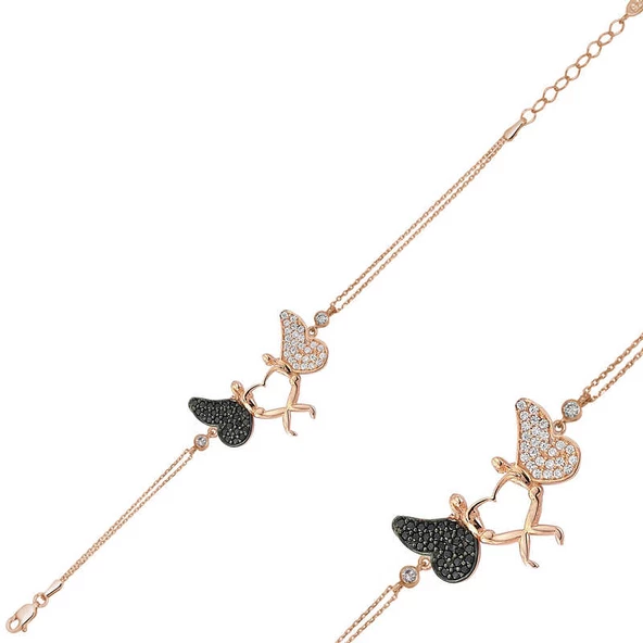 Gümüş Rose Kalpli Melek Bayan Bileklik SL1534 - Resim 2