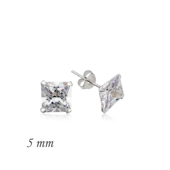 Gümüş Kare Tek Taş Zirkon Küpe - 5 mm SL1304