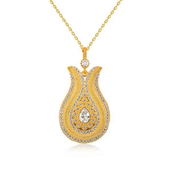 Gümüş Damla Taşlı Lale Bayan Kolye SL1990 ürün görseli