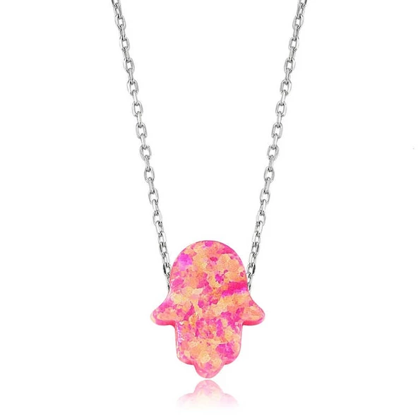 Gümüş Pembe Opal Fatma Eli Bayan Kolye SL1749 ürün görseli