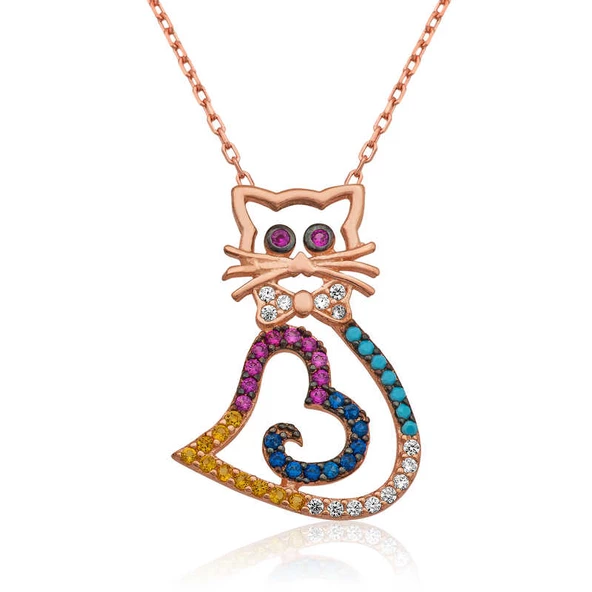 Gümüş Kalpli Kedi Kolye  SL2062 ürün görseli