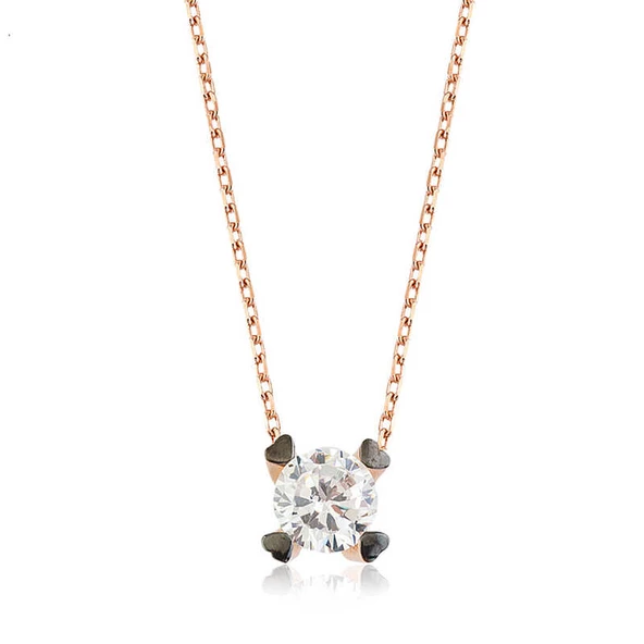 Gümüş Kalpli Tek Taş Bayan Kolye SL1914