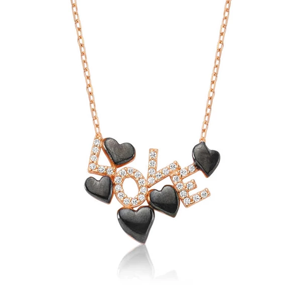 Gümüş Love Yazılı Kalpli Bayan Kolye SL1848 ürün görseli