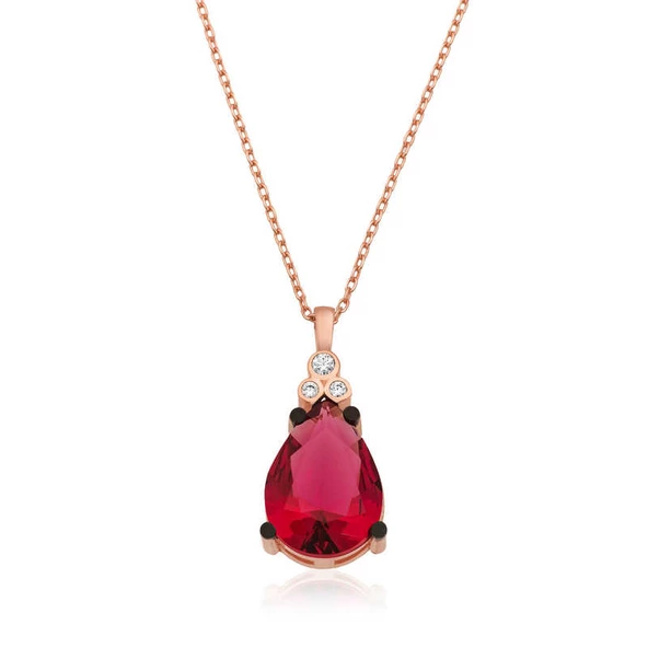 Gümüş Kırmızı Topaz Damla Kolye SL2055 ürün görseli