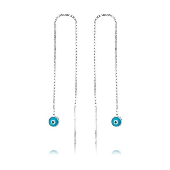 Gümüş Nazar Zincirli Küpe SL2079