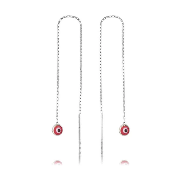 Gümüş Zincirli Pembe Nazar Küpe SL2081 - 2